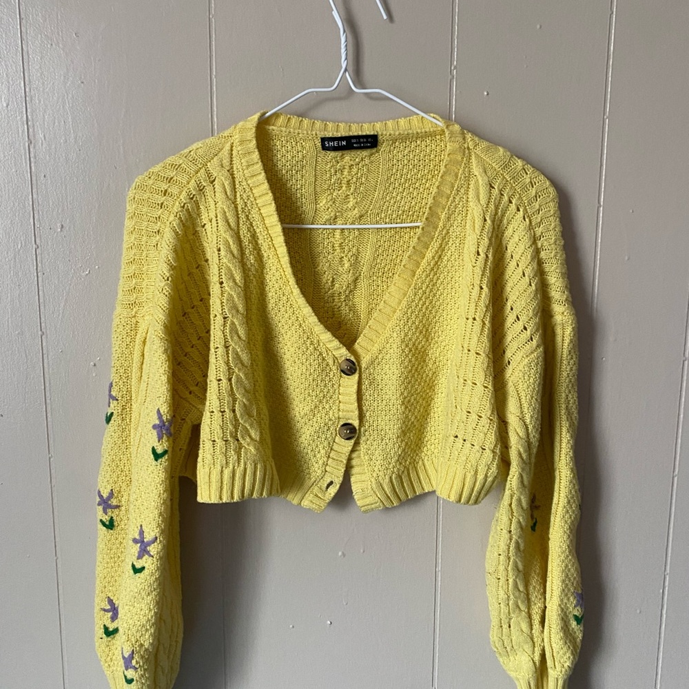 SHEIN Yellow Cropped Cardigan Sweater